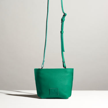 green turquoise leather cross body bag classy elegant artsy unique look made by hand in portland maine