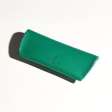 green turquoise leather glasses holder made by hand in portland maine
