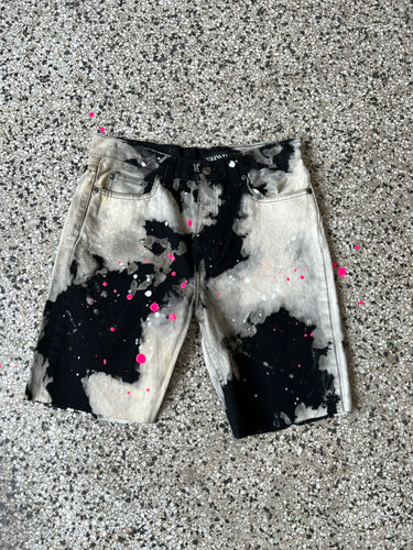 Denim Cutoff Shorts - Black & Bleach